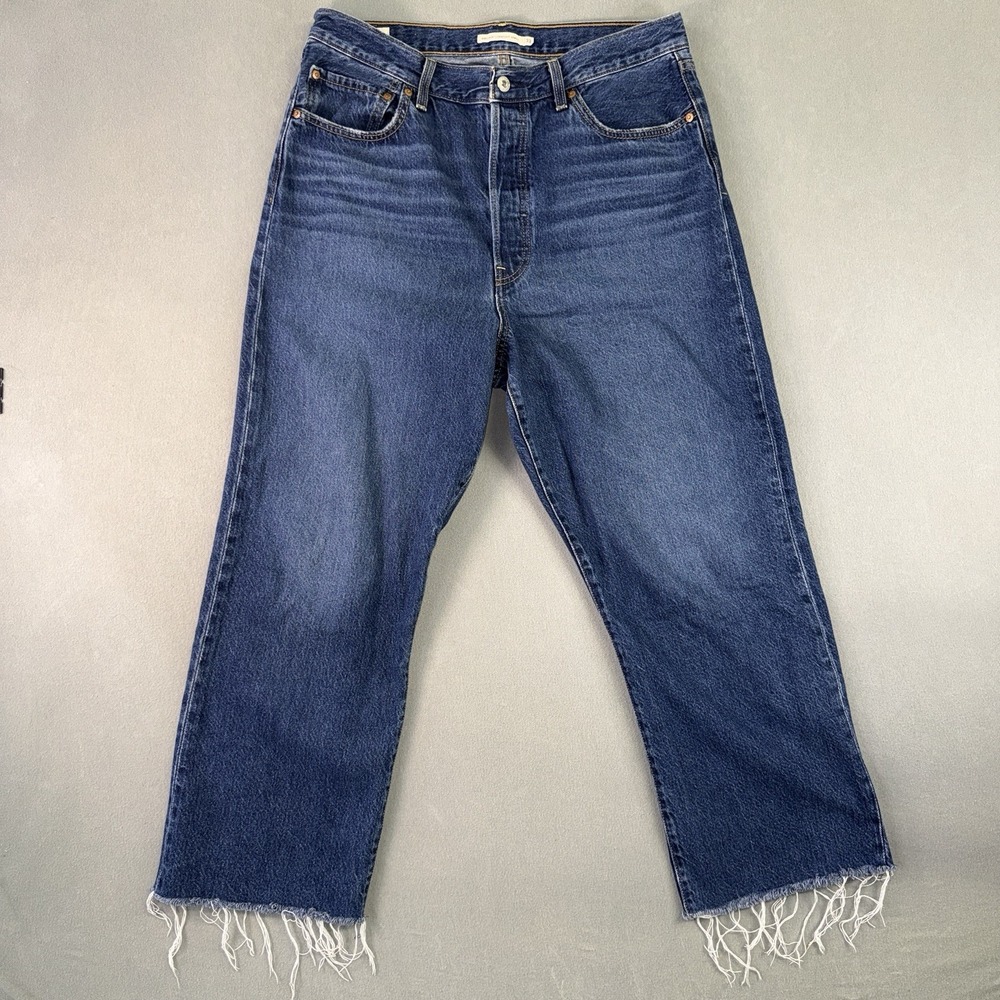 Women's Levi's Ribcage Straight Ankle Button Fly Retro Jeans Blue Size 33x27